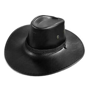 Mens Faux Leather Fashion Bucket Cap Cowboy Fedora Hat Wide Brim Outdoor Hats